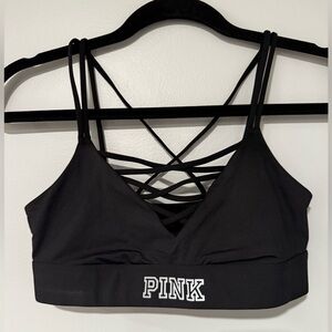Pink Victoria’s Secret Ultimate Sports Bra Cross Cross Strappy V Neck Small